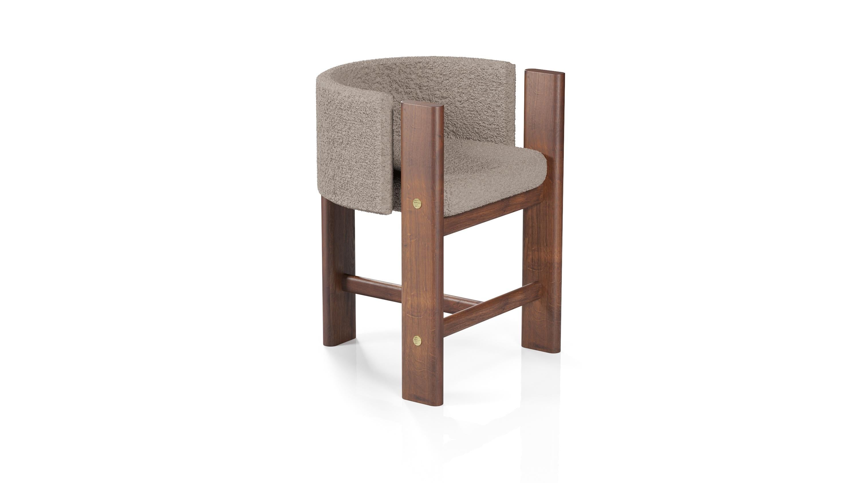 Modern, Walnut Timber, Solid Brass and Boucle' Malta Barstool In New Condition For Sale In Bothas Hill, KZN