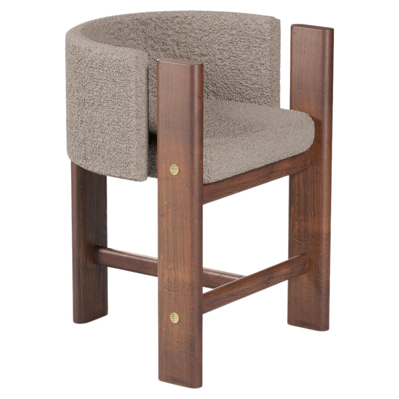 Modern, Walnut Timber, Solid Brass and Boucle' Malta Barstool