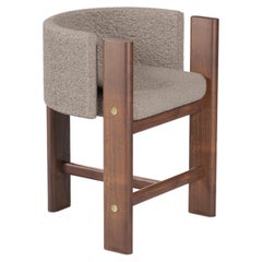 Modern, Walnut Timber, Solid Brass and Boucle' Malta Barstool
