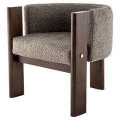 Modern, Walnut Timber, Solid Brass and Grey Boucle' Dining Chair by Egg Designs