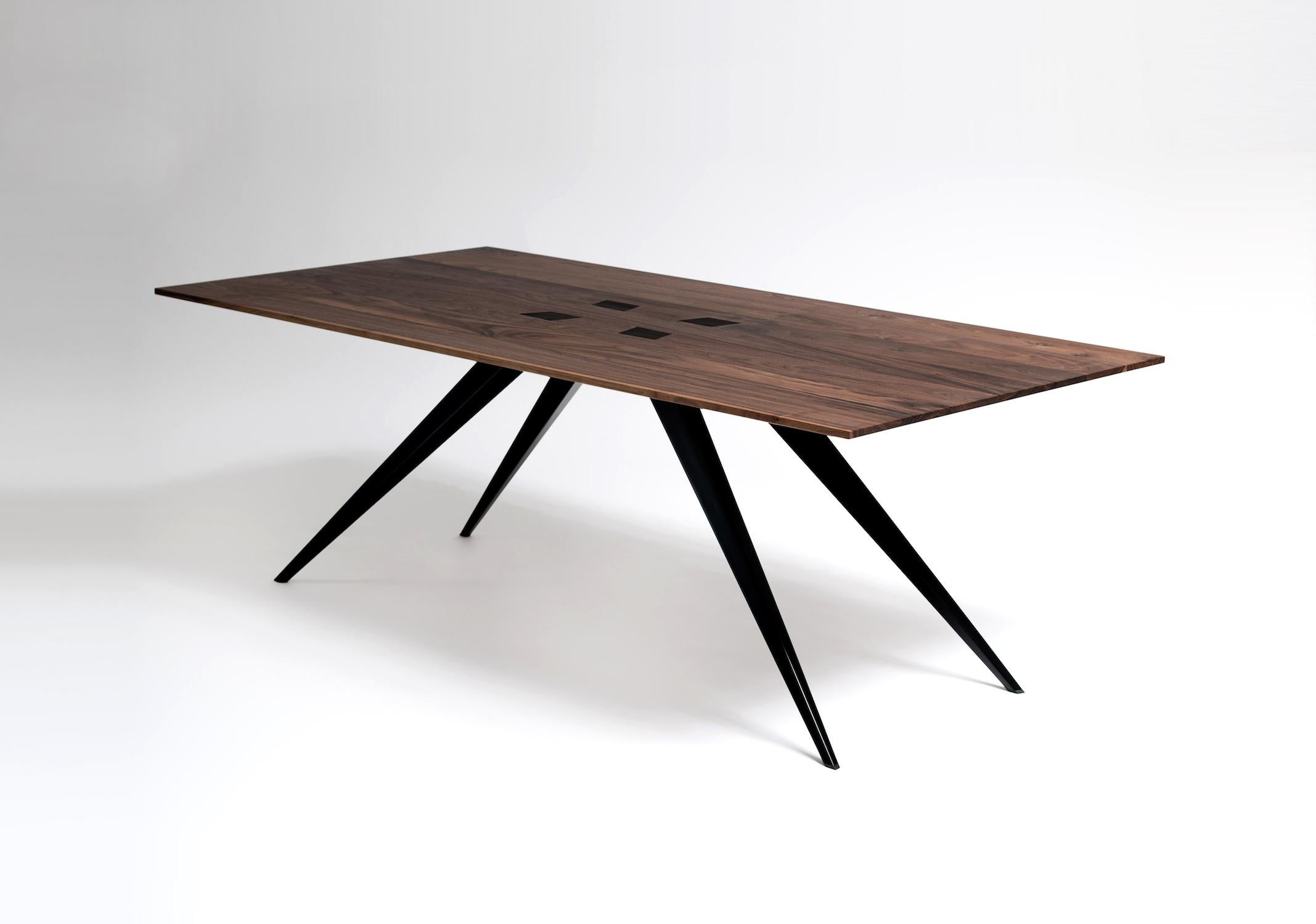 Contemporary Modern Walnut Top Black Steel Leg Table For Sale