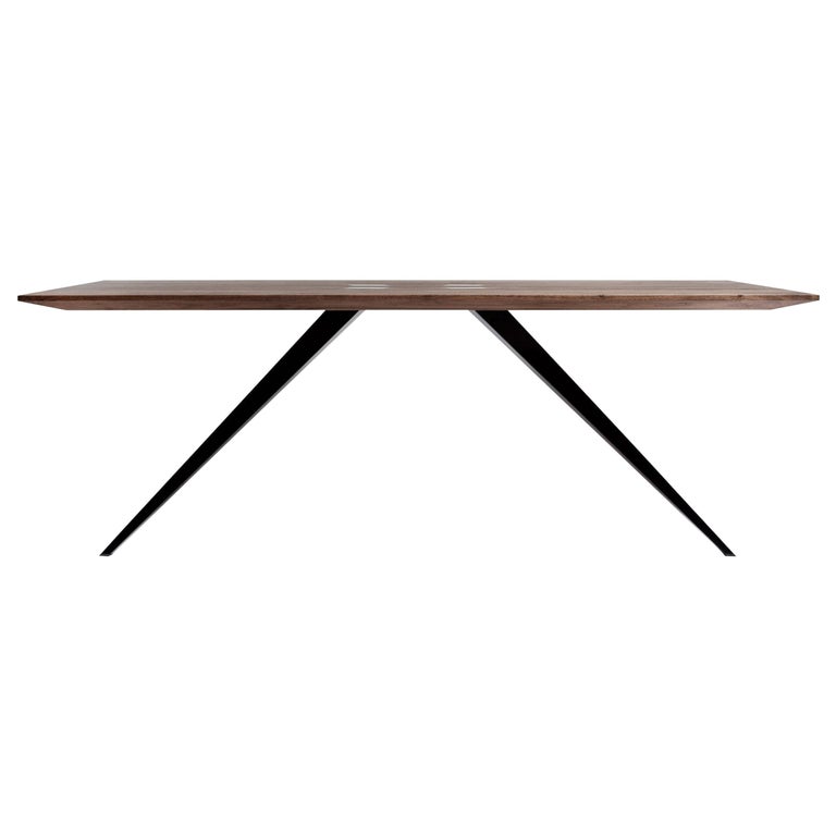 Modern Reclaimed Walnut Top Black Steel Leg Table For Sale at 1stDibs
