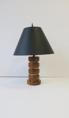 Midcentury Modern Walnut Wood and Brass Desk or Table Lamp