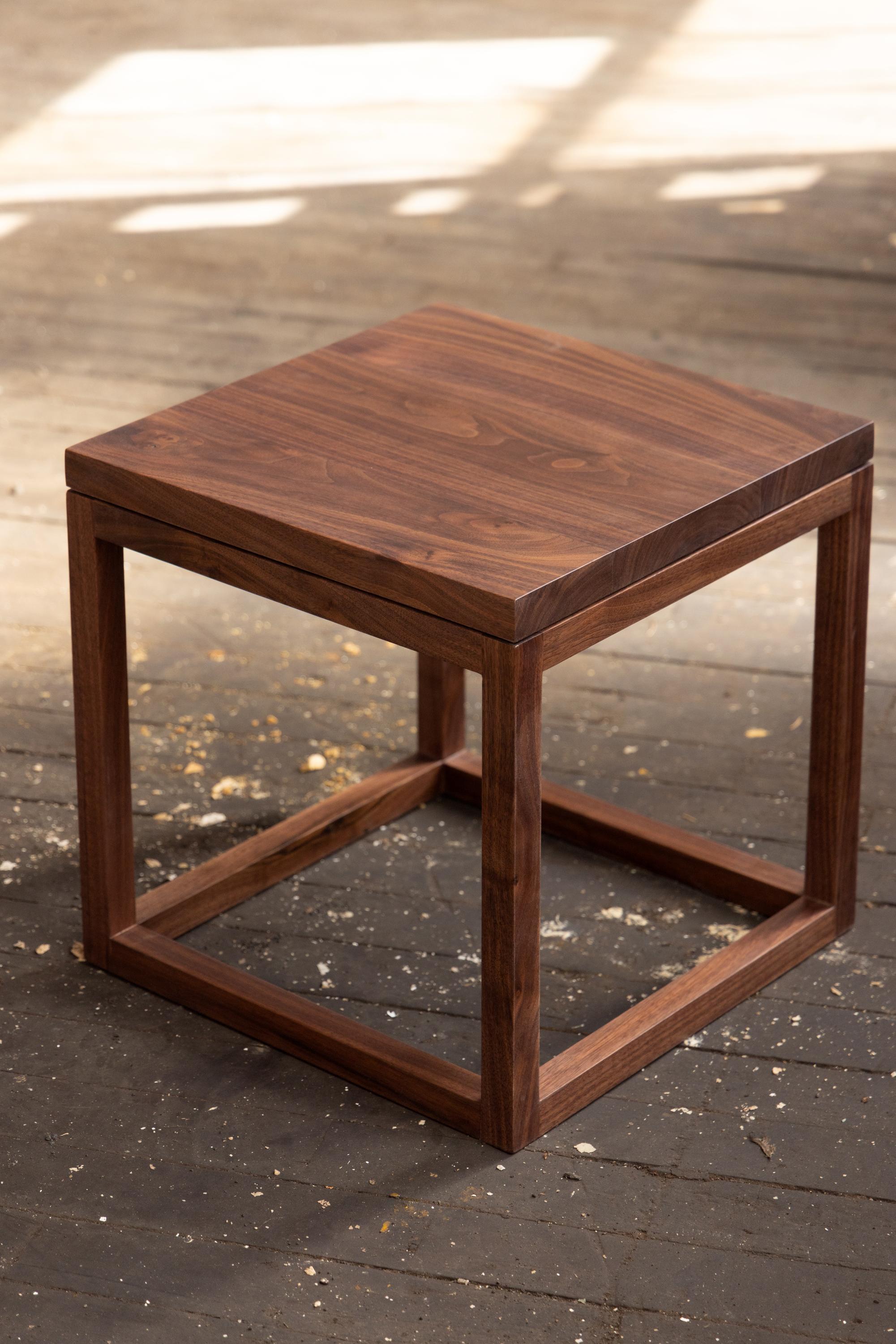 Introducing the Beach Avenue, a modern side table. This small table with modern lines is made of solid wood, hand selected from our stock of urban timber. It is versatile and attractive in a home or office setting. Use a pair of bedside tables or