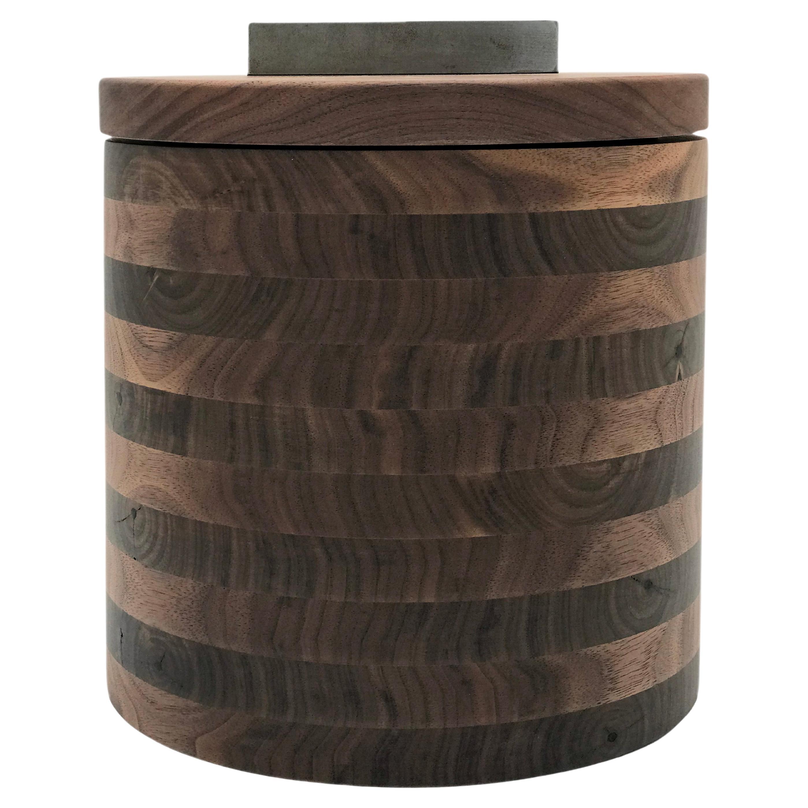 Modern Walnut Wood Ice Bucket Black Patina Steel Hardware by Alabama Sawyer