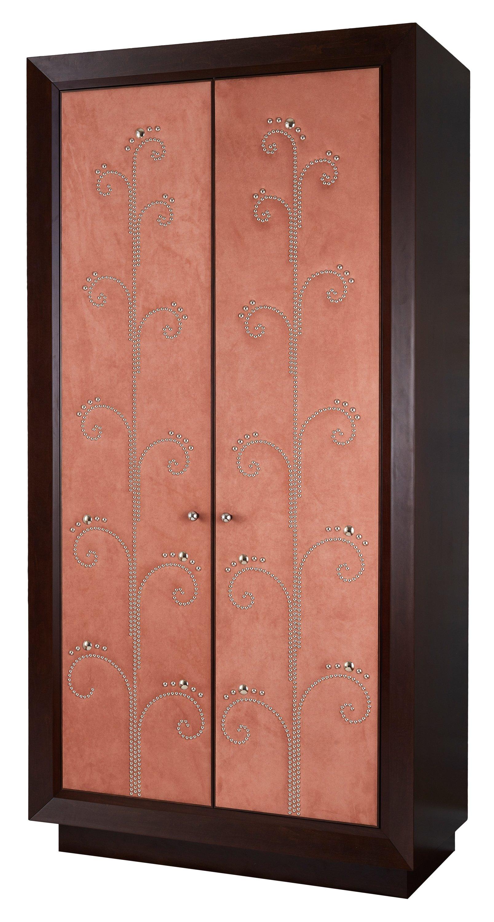 Art Nouveau Modern Wardrobe with Pink Alcantara Finish and Studded Pattern, Available Now For Sale