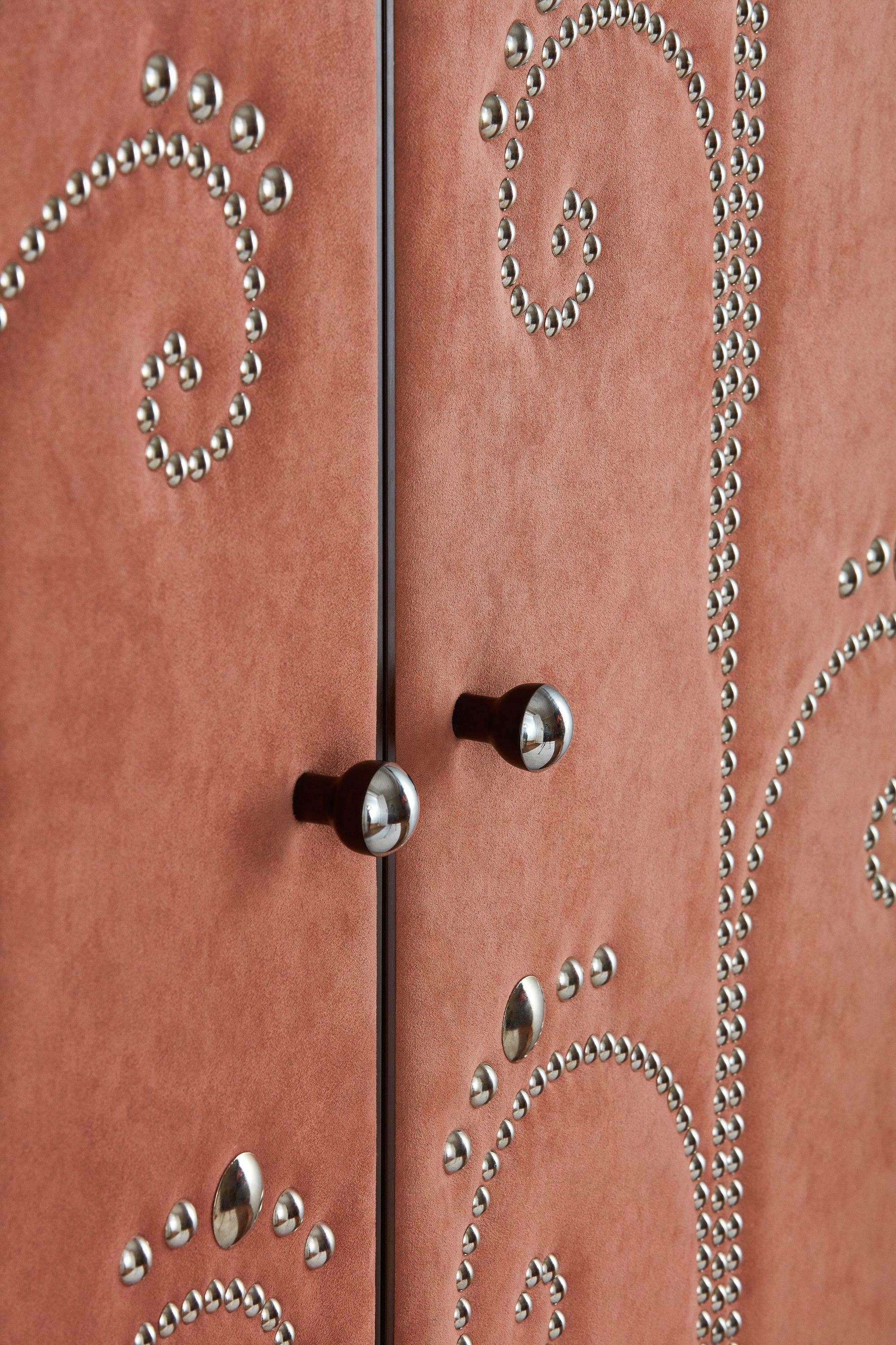 Polish Modern Wardrobe with Pink Alcantara Finish and Studded Pattern, Available Now For Sale