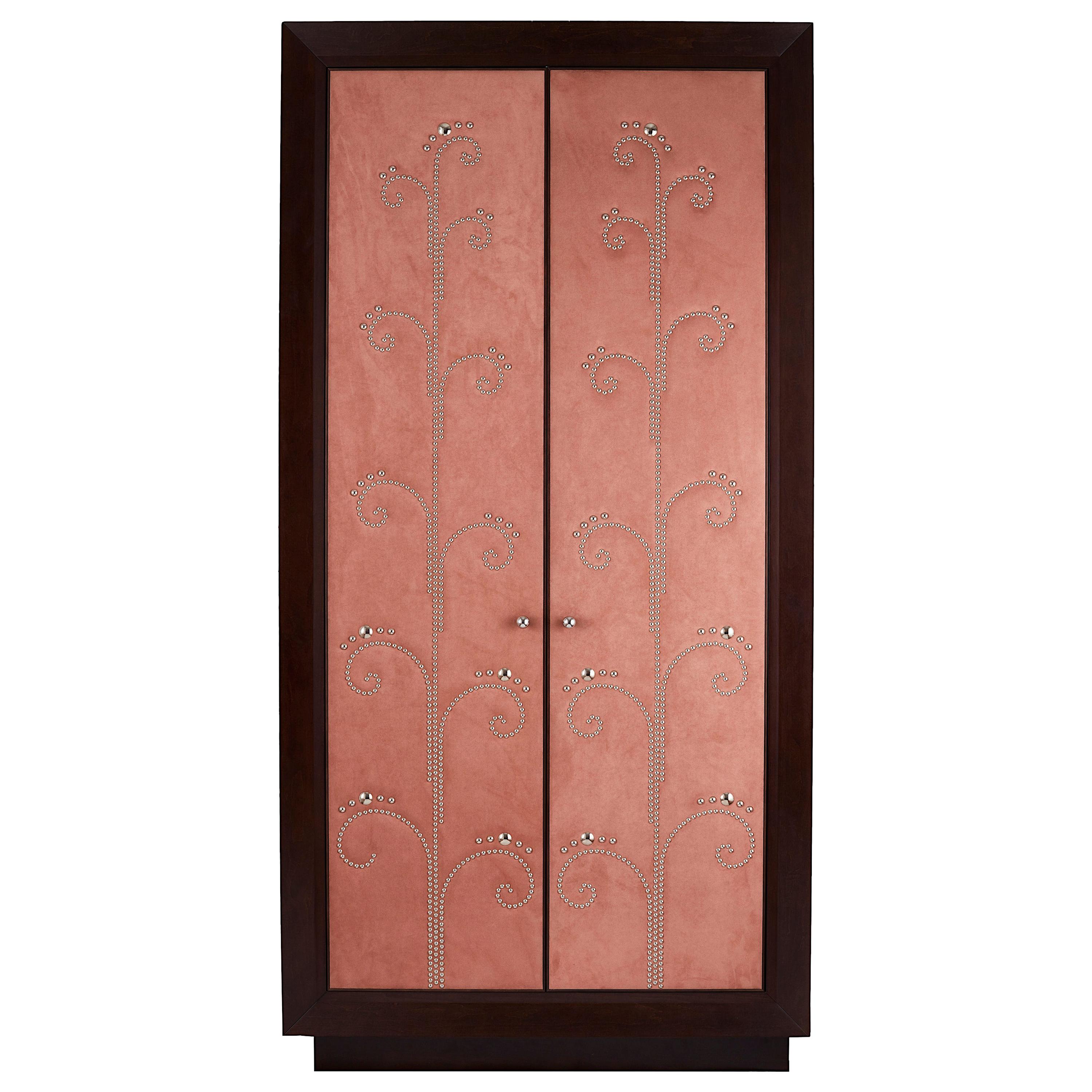 Modern Wardrobe with Pink Alcantara Finish and Studded Pattern, Available Now For Sale