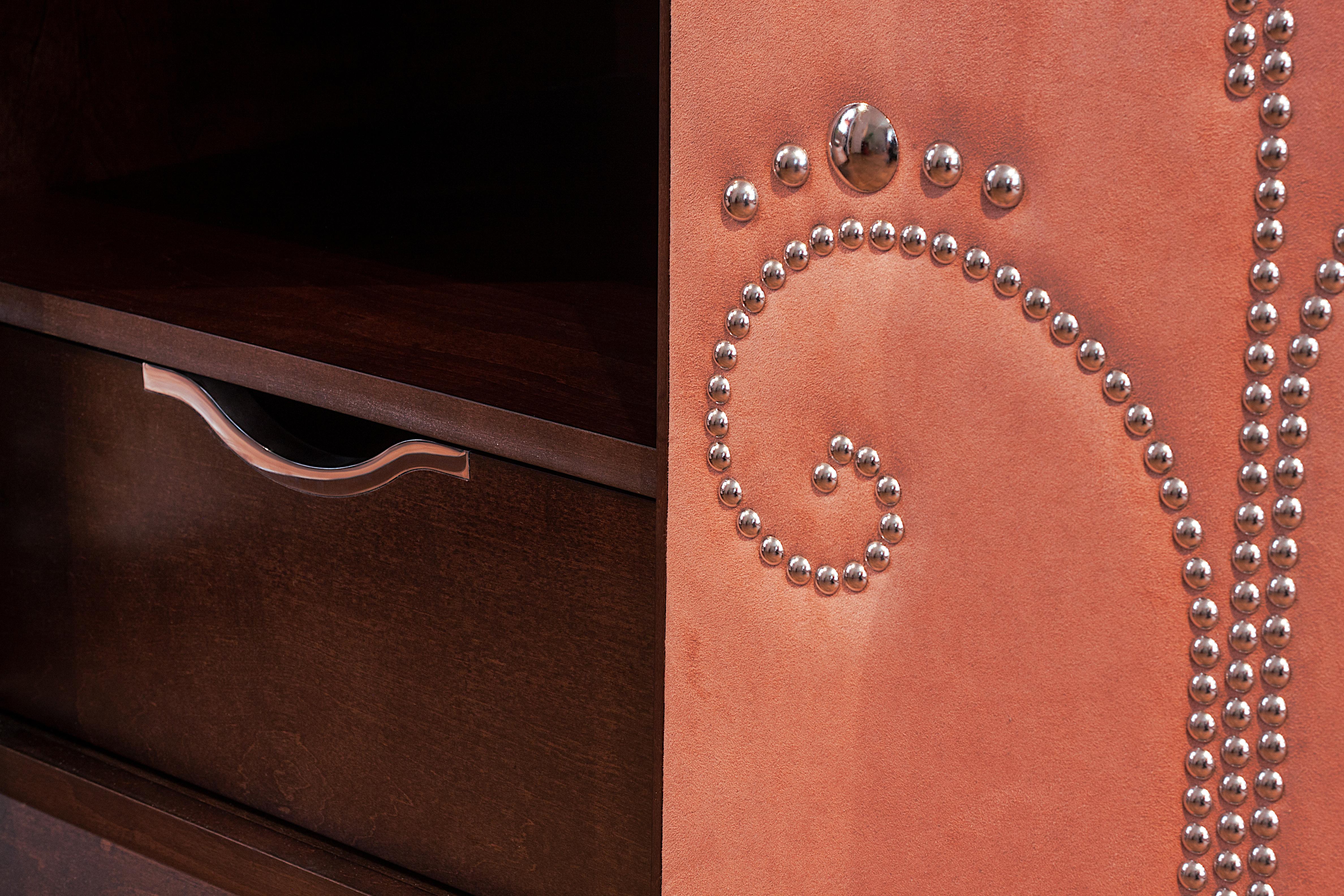 Contemporary Modern Wardrobe with Pink Alcantara Finish and Studded Pattern, Customizable For Sale