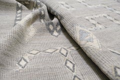 Modern Warm Neutral and Ivory Tribal Medallion Wool Rug 8'8''x12'