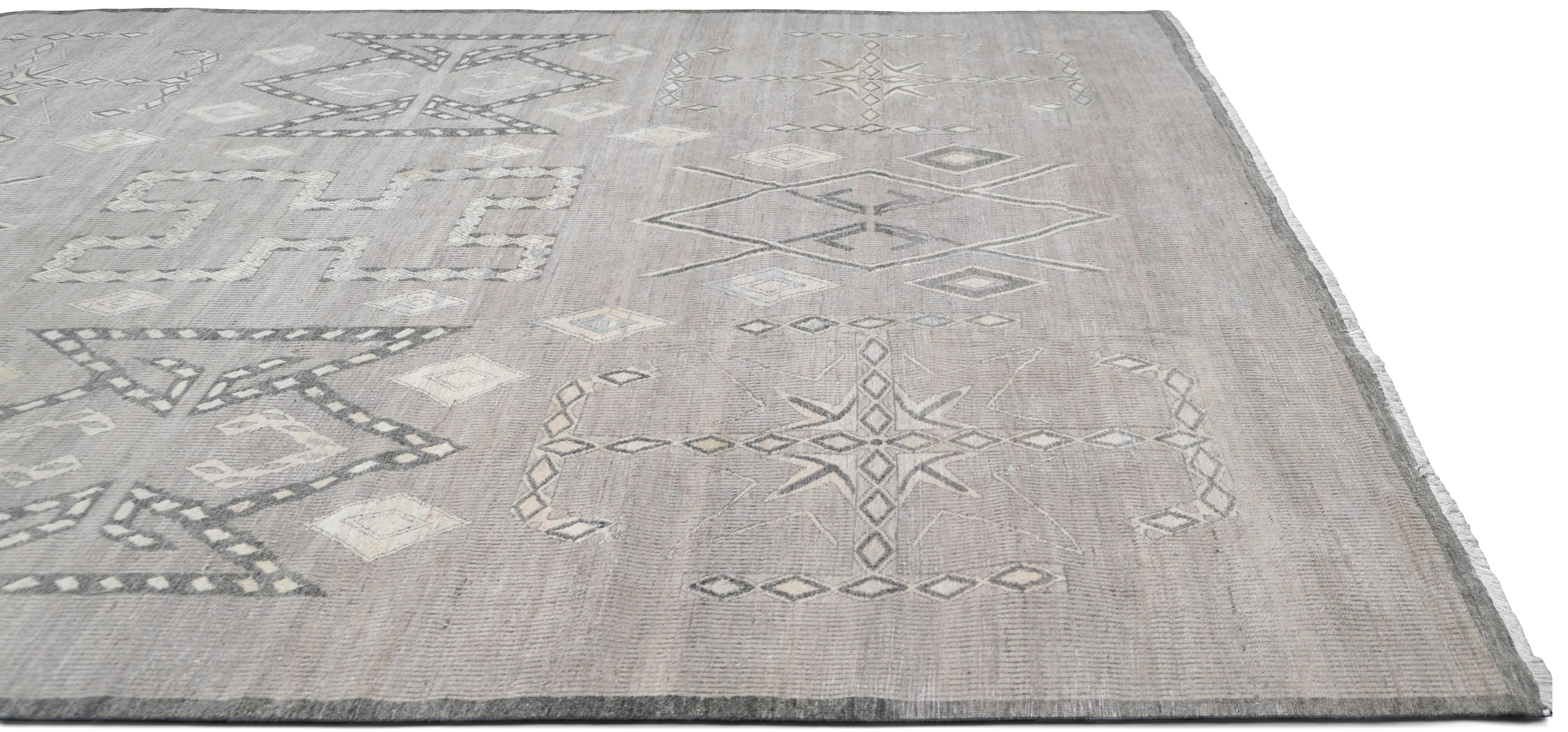 Modern Warm Neutral und Elfenbein Tribal Medaillon Wolle Teppich 8'8''x12' (Moderne) im Angebot