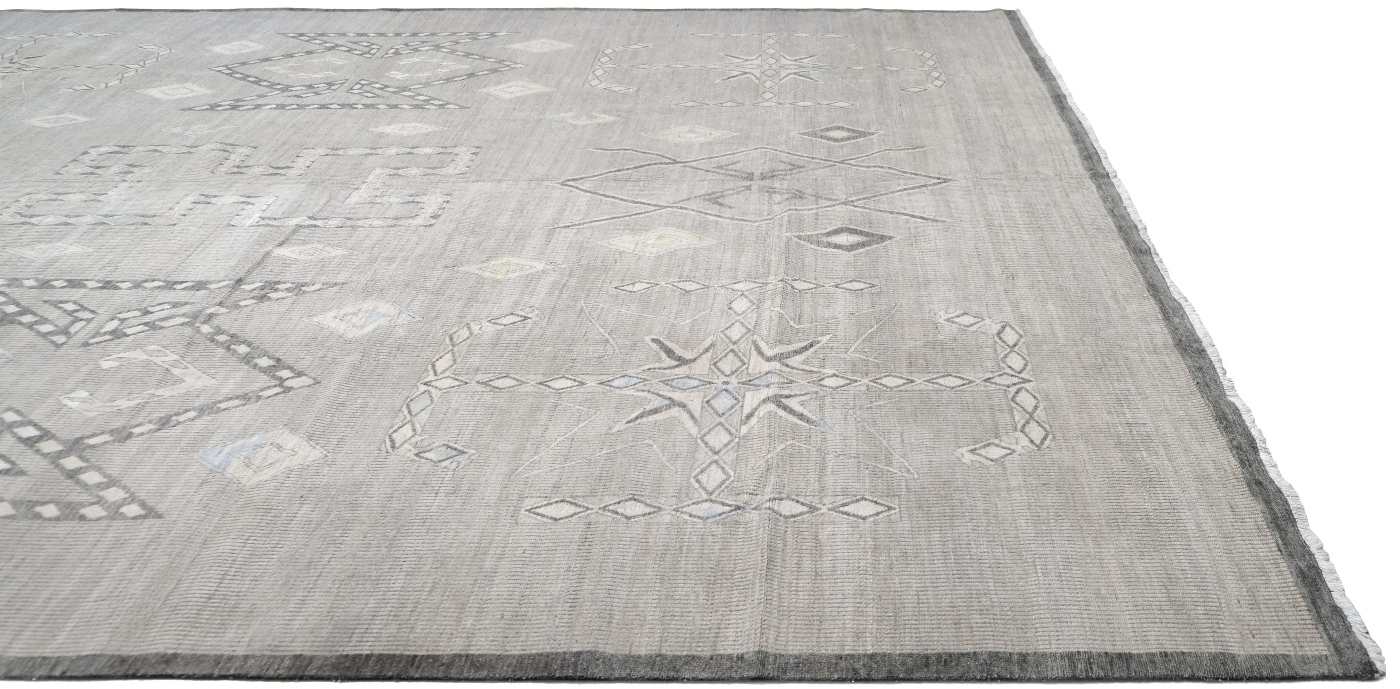 Modern Warm Neutral  Handgeknüpfter Wollteppich 11'10''x15'2'' im Angebot 2