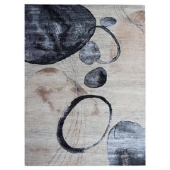 Modern Watercolor Circles Beige, Nude, Blue, Brown Wool Hand-Knotted Rug