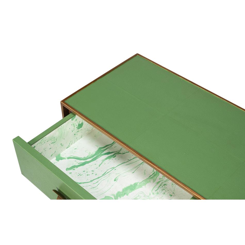 Moderne Wassercress-Konsole aus grünem Leder mit Lederumwicklung im Zustand „Neu“ im Angebot in Westwood, NJ