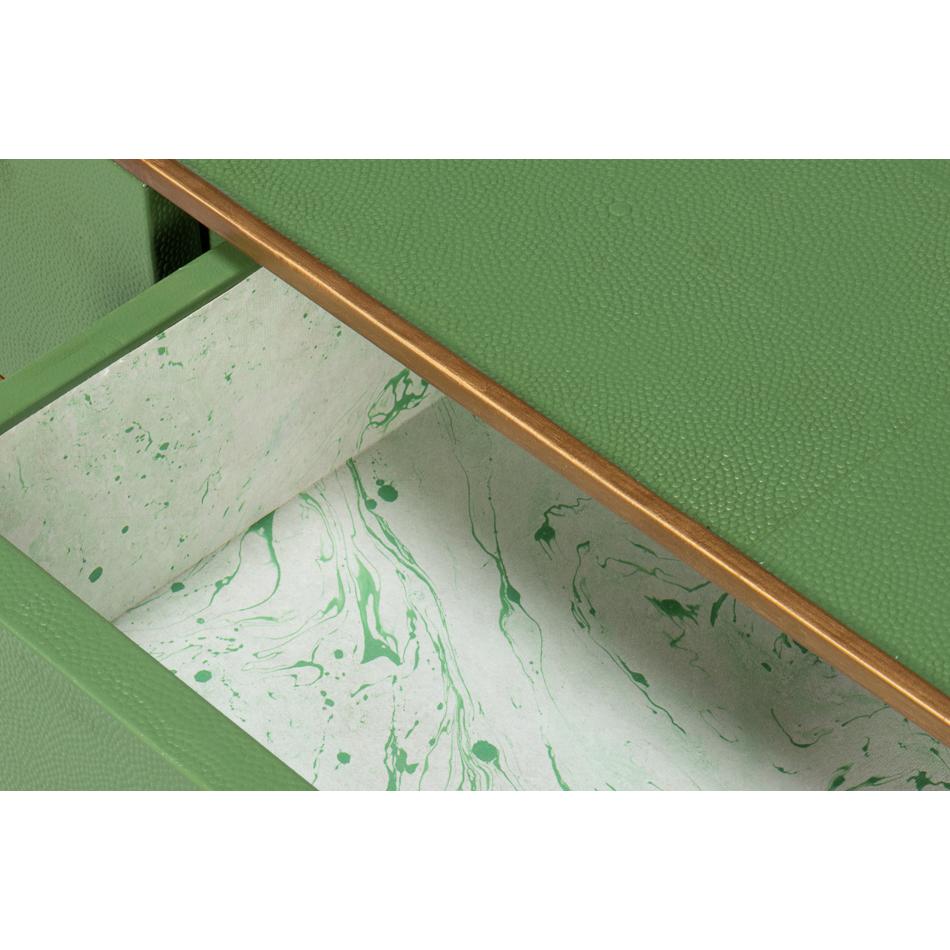 Console moderne Watercresss enveloppée de cuir vert en vente 2