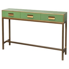 Modern Watercress Green Leather Wrapped Console
