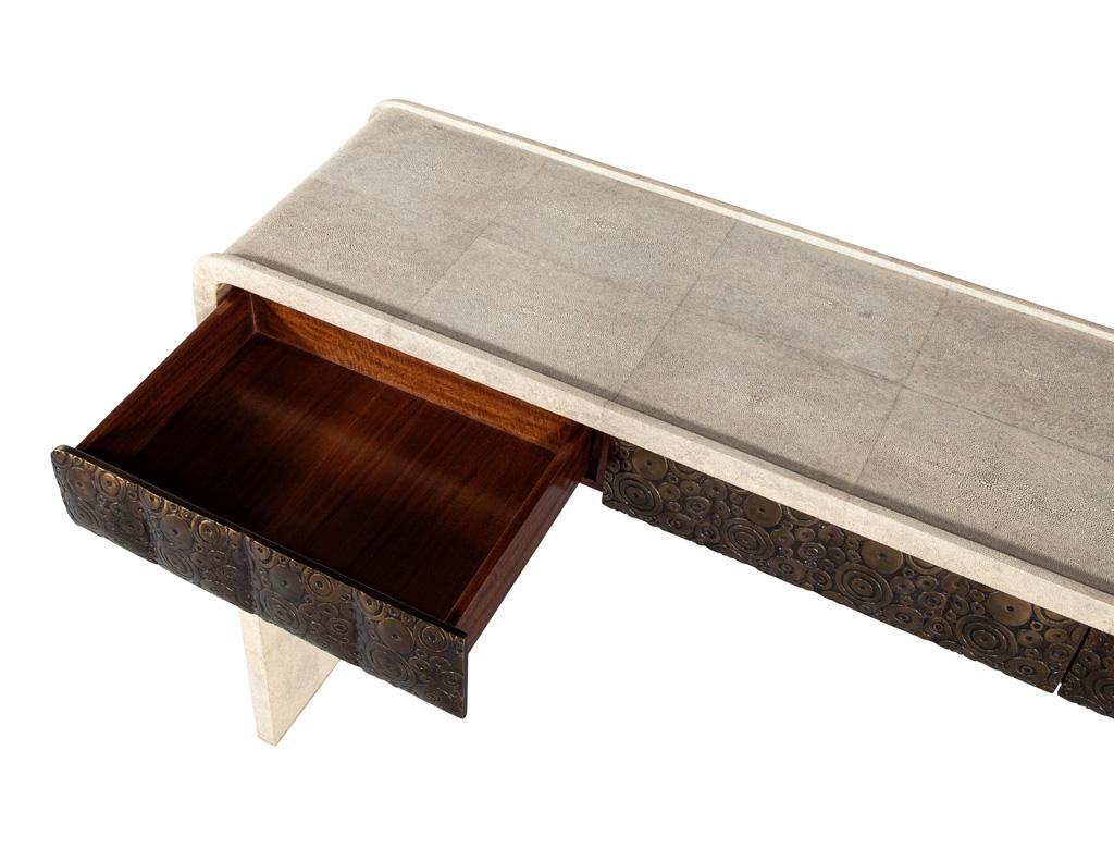 Modern Waterfall Console Table Wrapped in Faux Leather For Sale 4