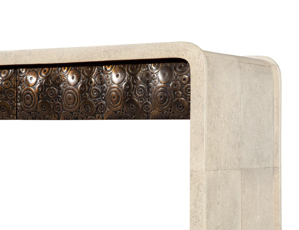 Modern Waterfall Console Table Wrapped in Faux Leather For Sale 6