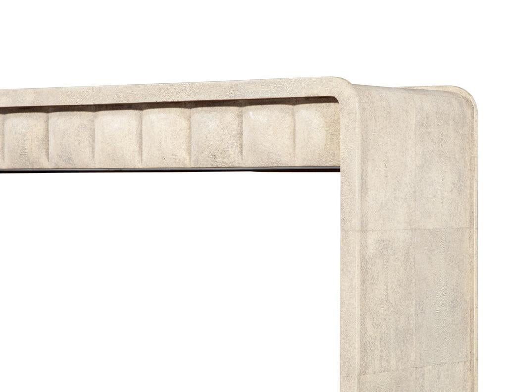 Modern Waterfall Console Table Wrapped in Faux Leather For Sale 8