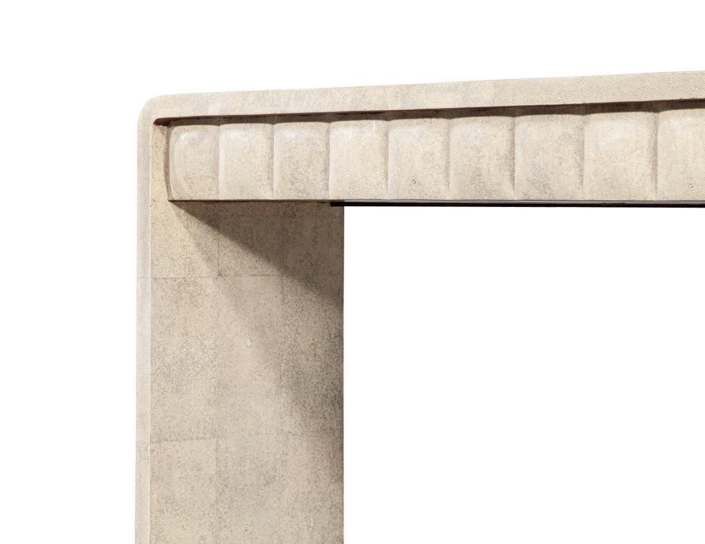 Modern Waterfall Console Table Wrapped in Faux Leather For Sale 9