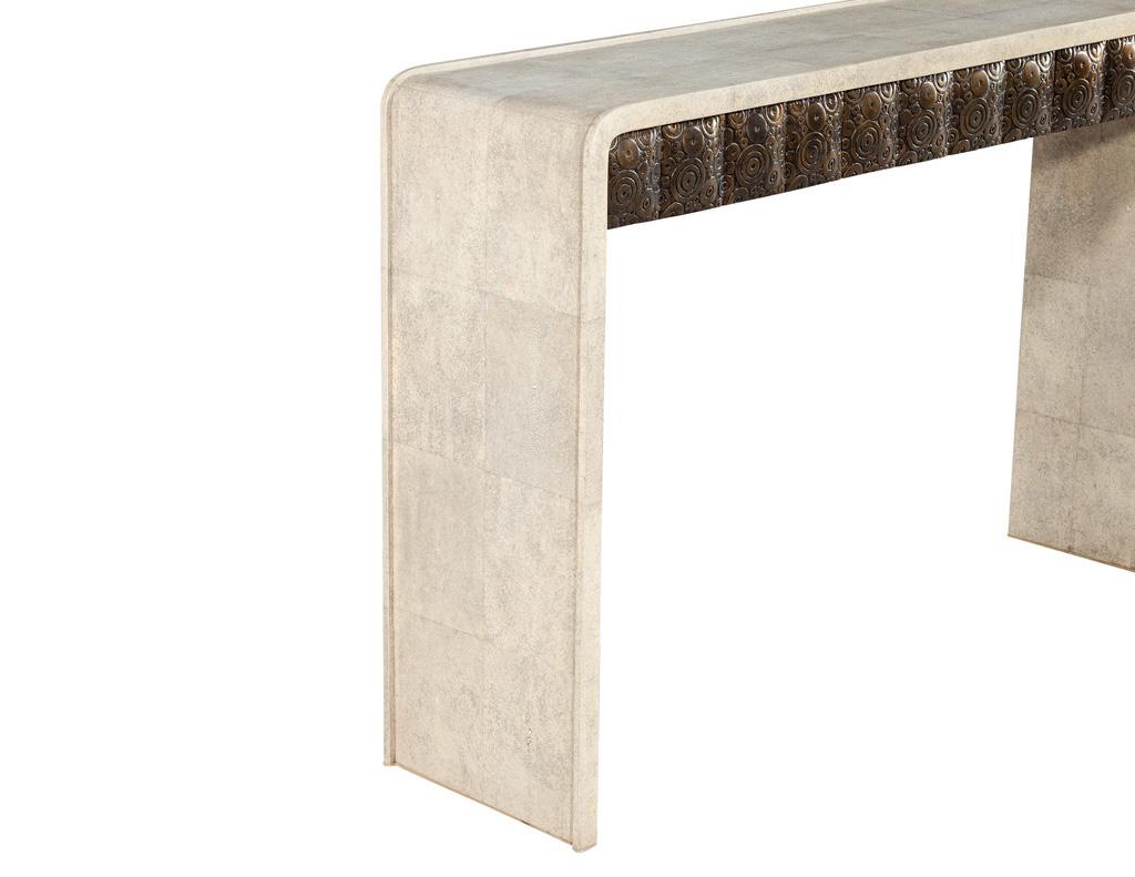 American Modern Waterfall Console Table Wrapped in Faux Leather For Sale
