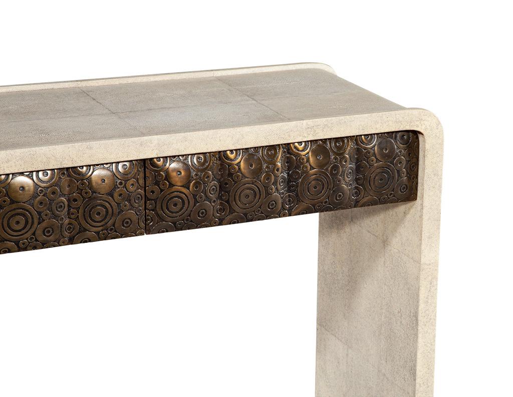 Metalwork Modern Waterfall Console Table Wrapped in Faux Leather For Sale