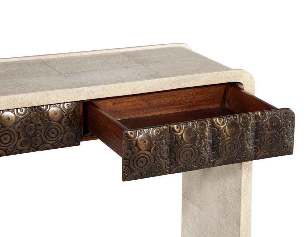 Modern Waterfall Console Table Wrapped in Faux Leather In Good Condition For Sale In North York, ON