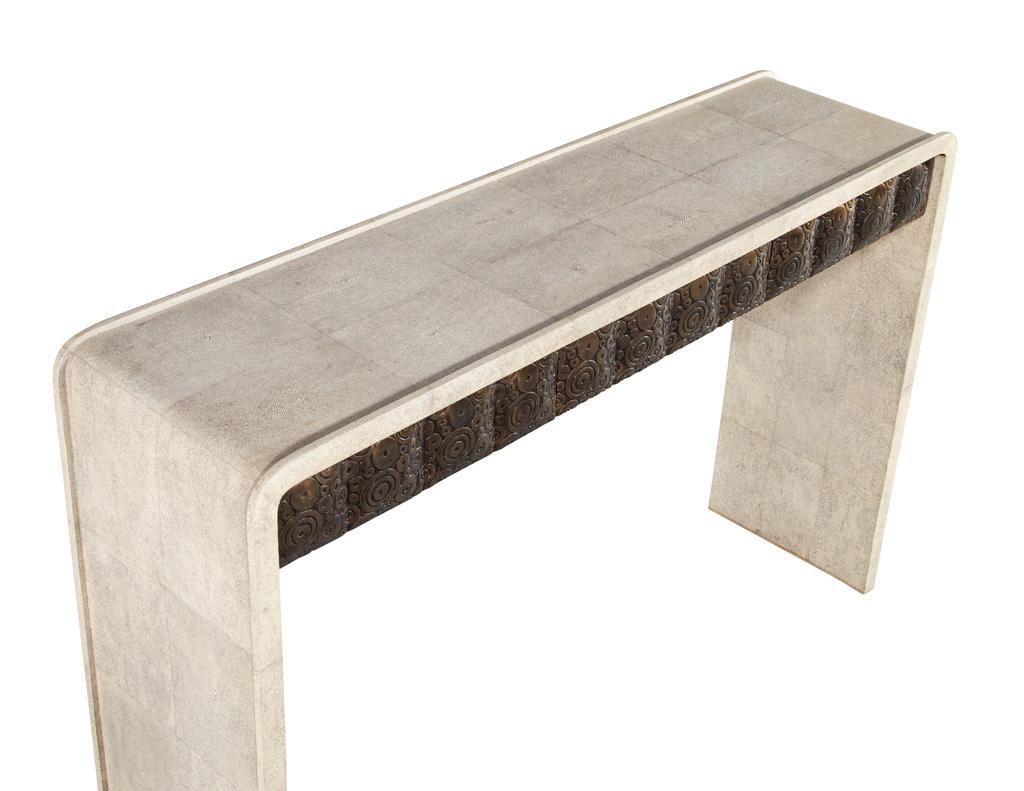 Contemporary Modern Waterfall Console Table Wrapped in Faux Leather For Sale