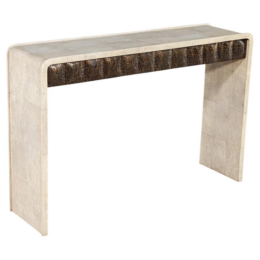 Modern Waterfall Console Table Wrapped in Faux Leather