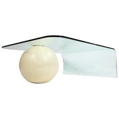 Modern Waterfall Curved Glass Coffee Table Balanced on White Ball