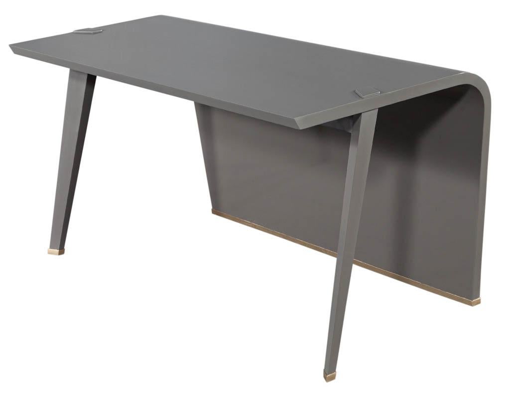 Modern Waterfall Desk in Custom Grey Hand Polished Finish For Sale 12