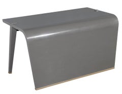 Modern Waterfall Desk in Custom Grey Hand Polished Finish