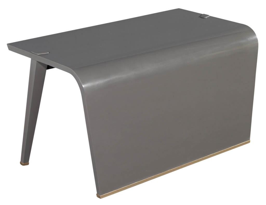 American Modern Waterfall Desk in Custom Grey Hand Polished Finish For Sale