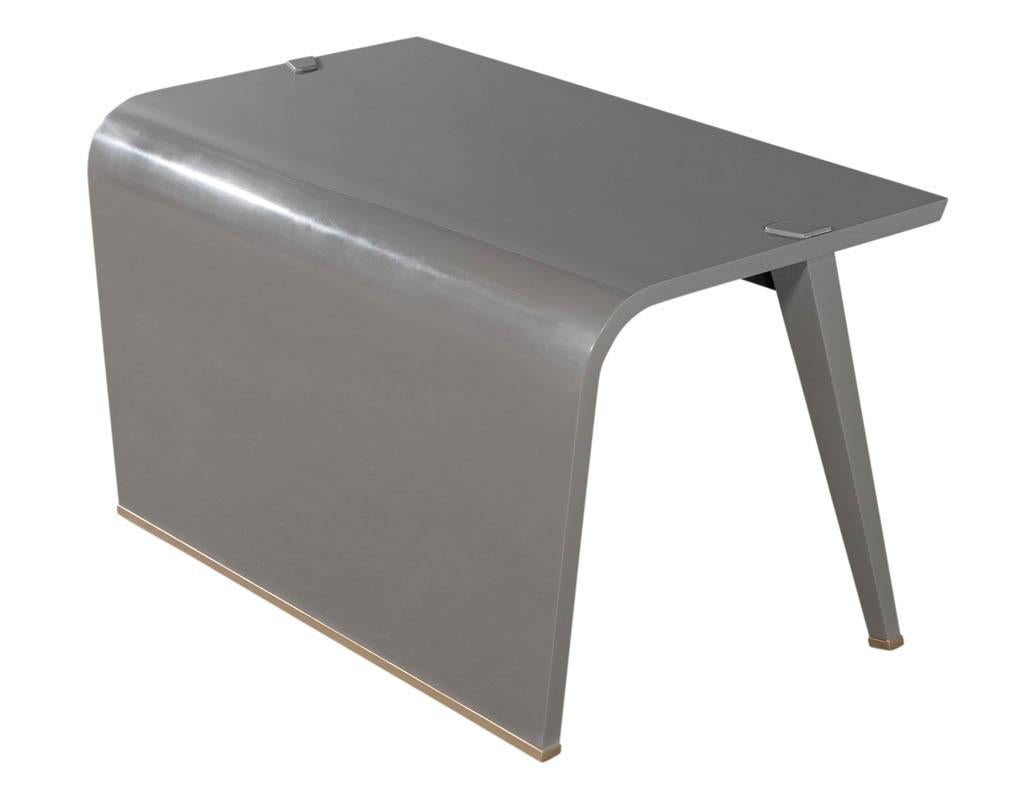 Modern Waterfall Desk in Custom Grey Hand Polished Finish In New Condition For Sale In North York, ON