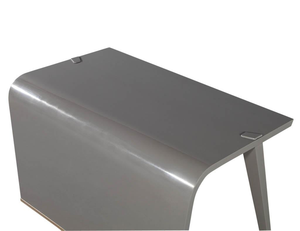 Contemporary Modern Waterfall Desk in Custom Grey Hand Polished Finish For Sale