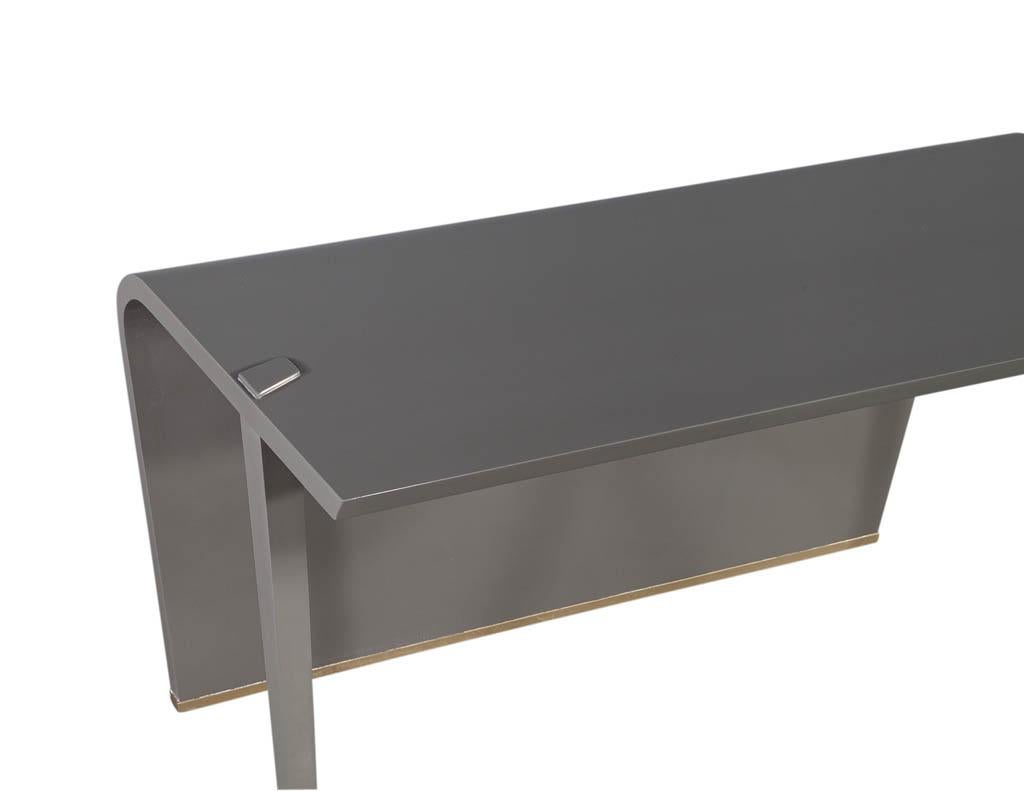 Modern Waterfall Desk in Custom Grey Hand Polished Finish For Sale 2
