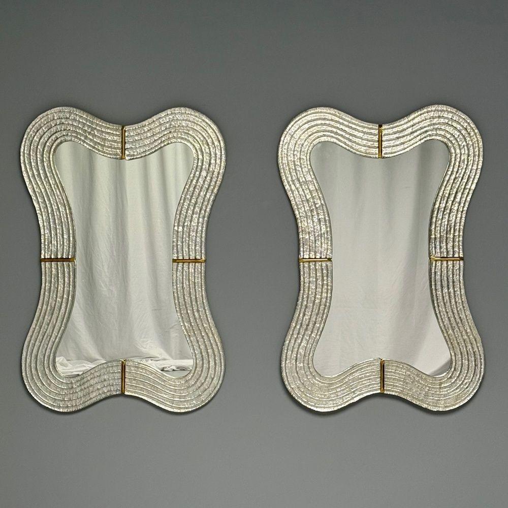 Moderner gewellter Wandspiegel, Murano Glas, Blattsilber, Messing, Italien, 21. im Angebot 4