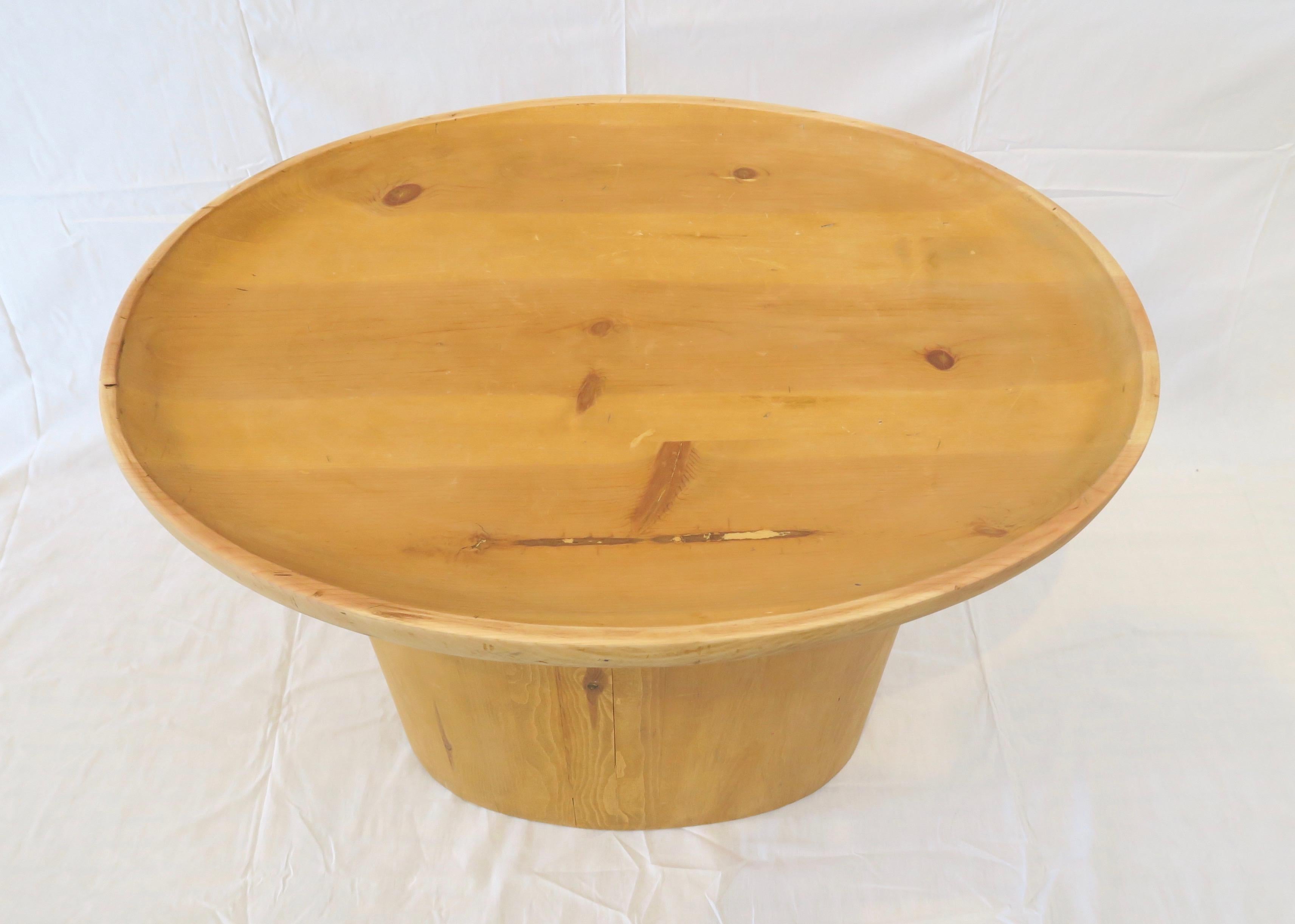 American Modern Waxed Pine Tall Oval Findley Side Table by Martin and Brockett For Sale