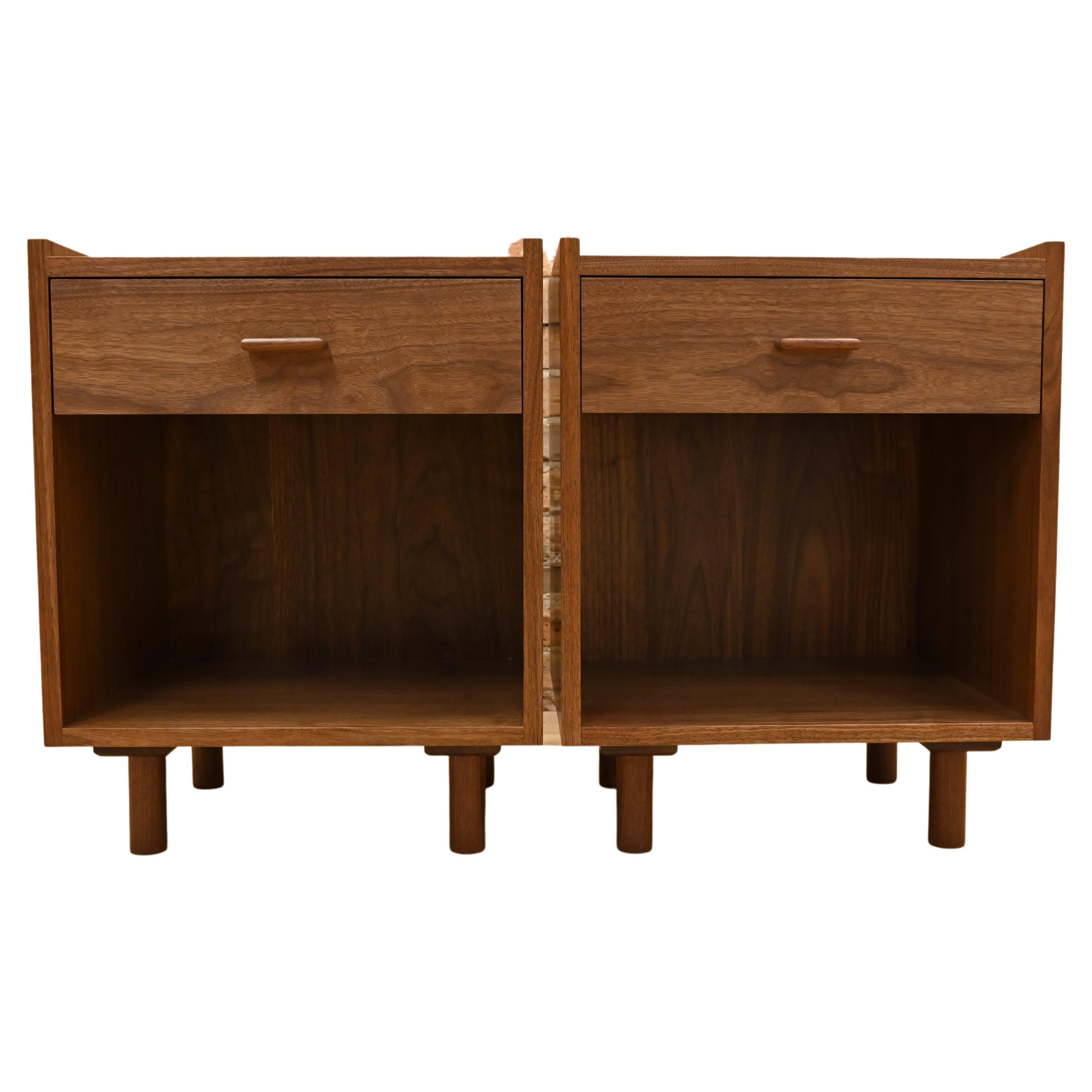 Carved Modern Wegner-Style Side Table Pair For Sale