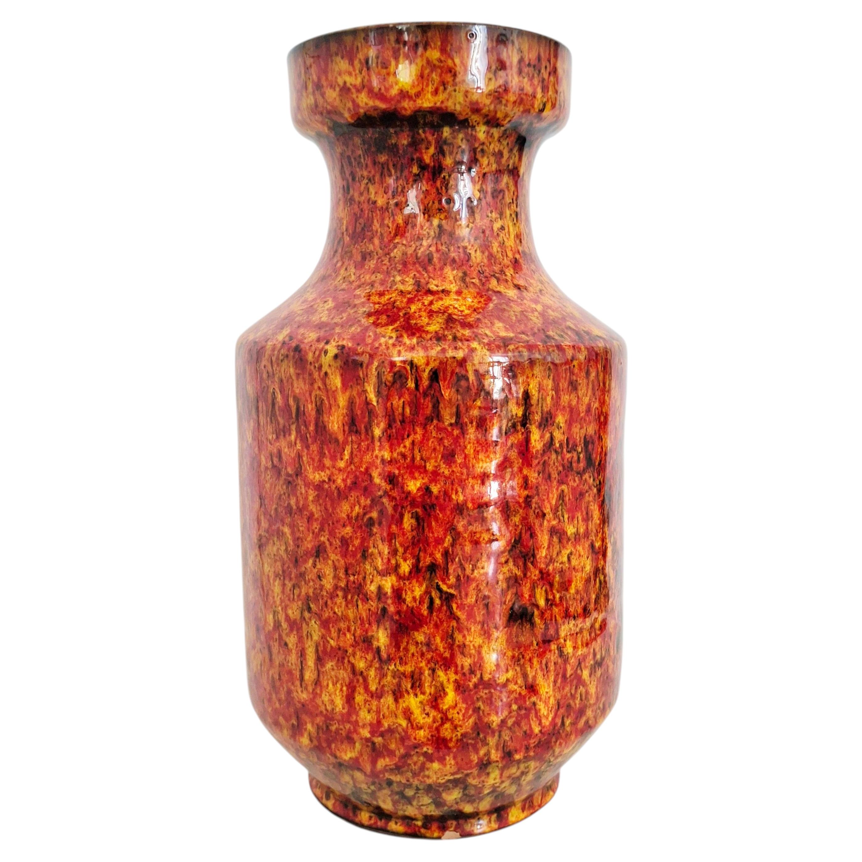 Modern West German Fat Lava Pottery Vase – Volcanic Orange & Red