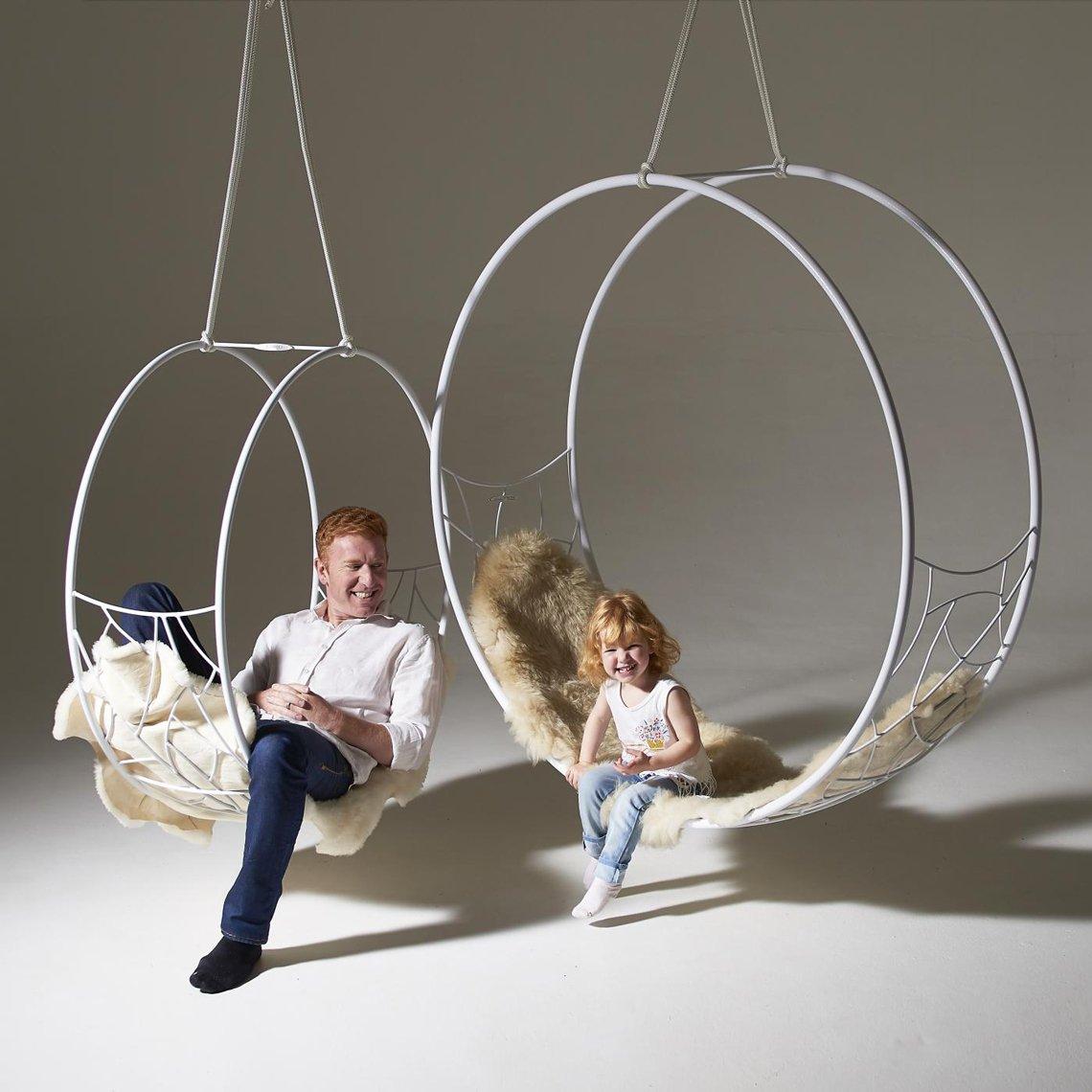 South African Modern Wheel Recliner Hanging Swing Chair in White For Sale