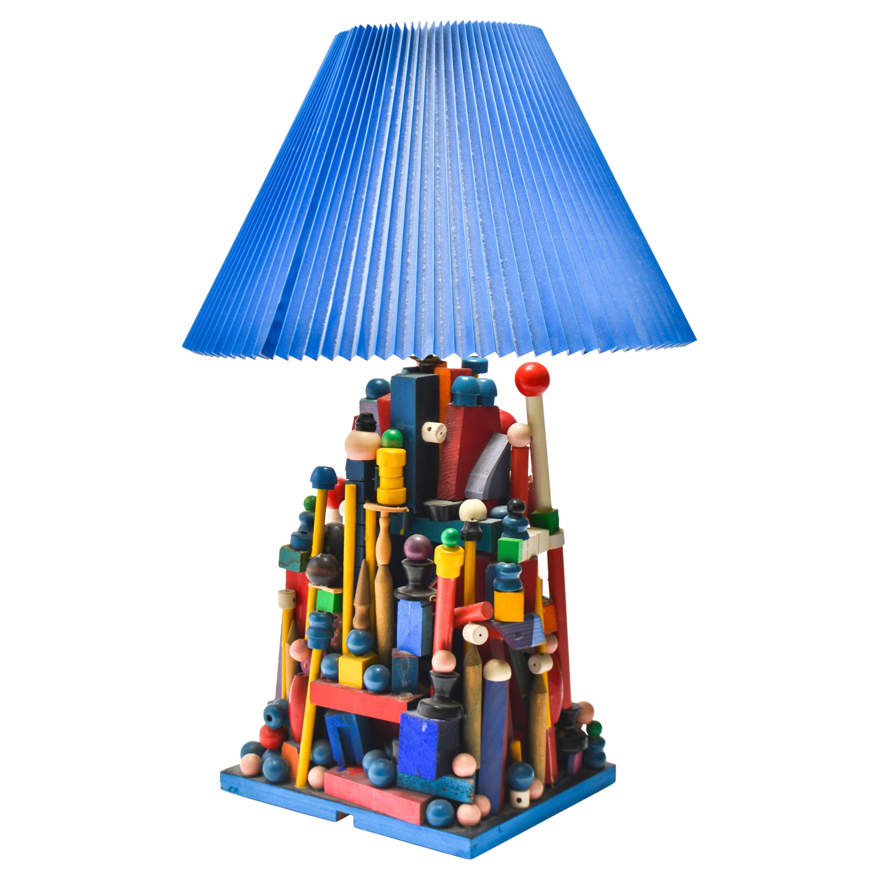 Modern Whimsical Polychrome Wood Table Lamp