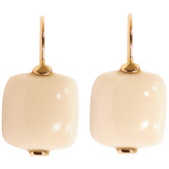 Modern White Agate Rose 9 Karat Gold Lever-Back Earrings Handcrafted in Italy 