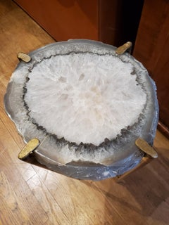 Modern White and Gray Agate Geode Side Table