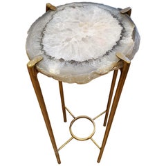 Modern White and Gray Agate Geode Side Table