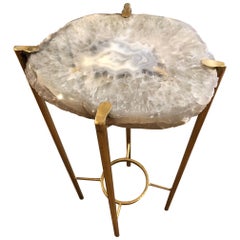 Modern White and Gray Quartz End Table