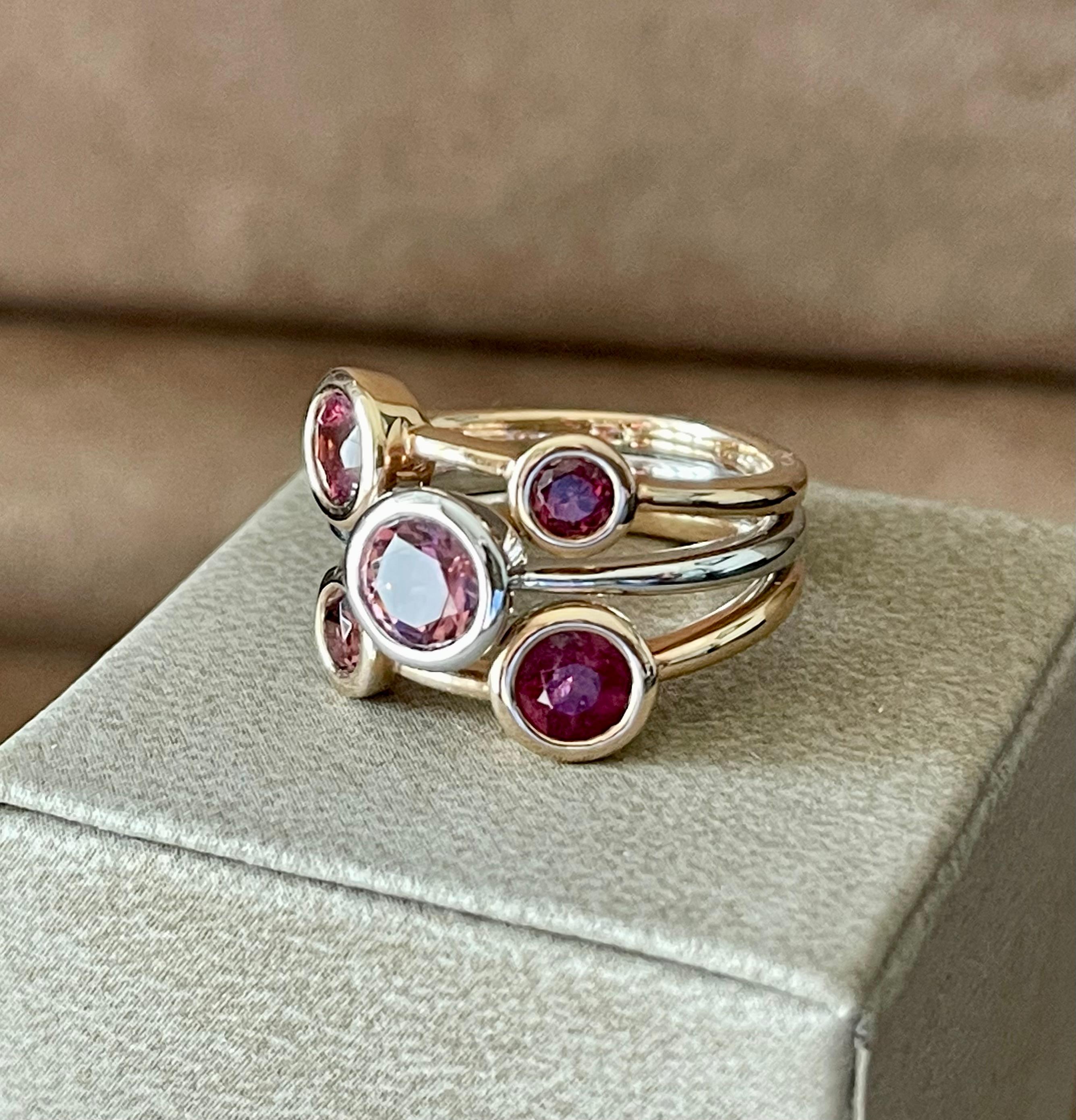 Contemporary Modern White and Pink Gold Ring Pink Tourmaline