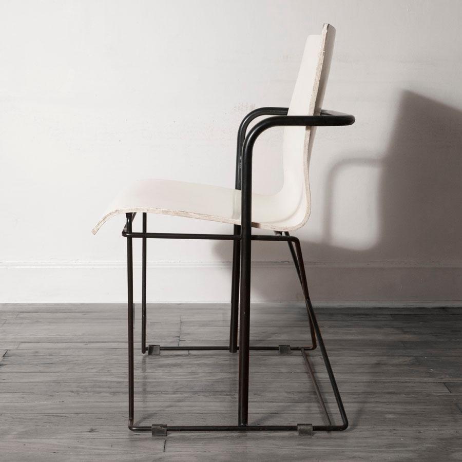 Modern white bentwood and black metal base chair, France, circa 1980
Measures: H 32.25, D 21, W 19.5 in.