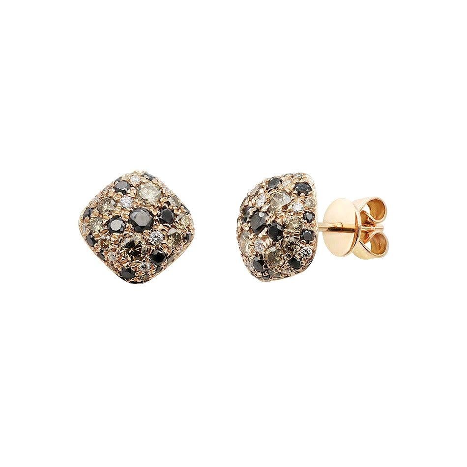 Modern White Black Brown Diamond Combination Pink Gold Every Day Stud Earrings For Sale