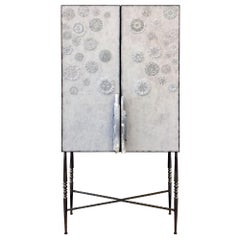 Modern White Blossom Glass Mosaic Dry Bar with Selenite Handles by Ercole Home